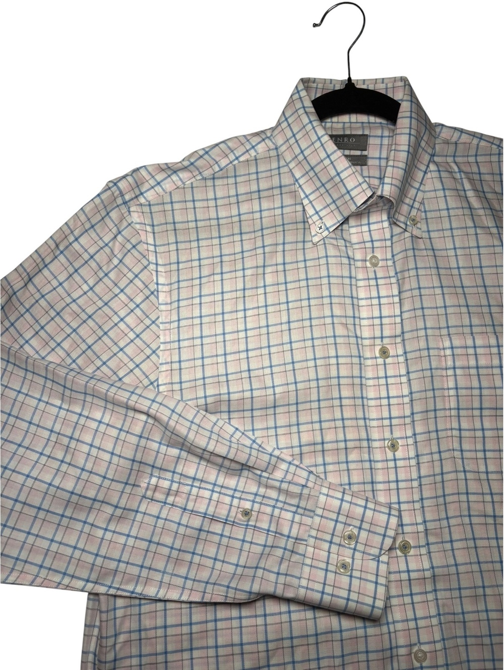 Enro 100% Cotton Pink Blue Plaid Men's 16/34 Button Up Shirt